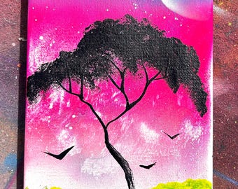 Handmade 5x7 UV Spray Paint Art On Canvas