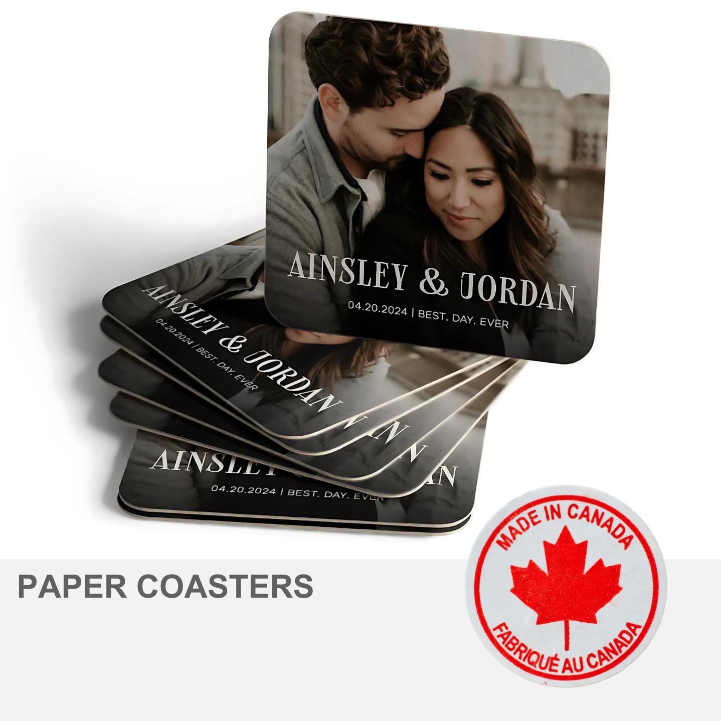 Dessous de verre en papier personnalisés || Dessous de verre en papier pour mariage || Sous-bocks photo || Dessous de verre en papier d'anniversaire || Dessous de verre en papier pour événement || Cadeau parfait