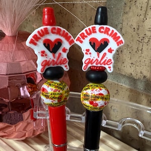 TRUE CRIME GIRLIE Pens // True Crime Addict // True Crime Gifts // Crime Scene Pens // Handmade Beaded Pens