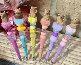 Capybara Beaded Pens with Colorful Charms // Animal Writing Tools