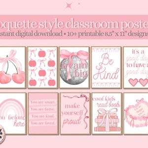COQUETTE CLASSROOM POSTERS // Cute Classroom Posters // Inspirational Posters // Positive Mindset Posters // Coquette Style Posters