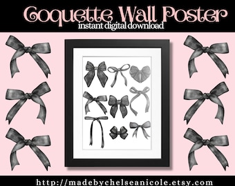 COQUETTE BLACK BOW Poster // Black Bow Poster // Coquette Style // Poster for Dorms // Poster for Bedrooms // Edgy Poster // Home Decor