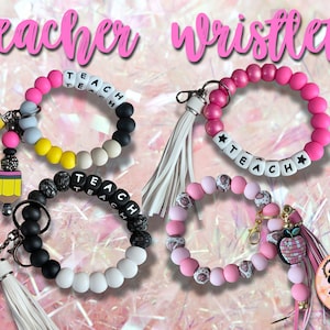 Beaded Teacher Keychain Wristlet with Tassel Charm // Teacher Appreciation Gift