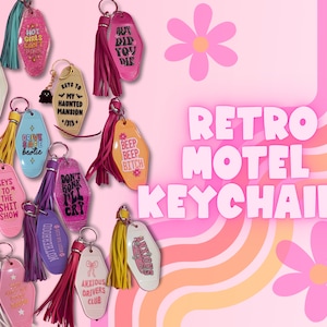 RETRO Motel Style Keychains // Cute Keychains // Retro Gifts // Retro Keychains // Funny Keychains // Gifts for Her // Gifts for Teens