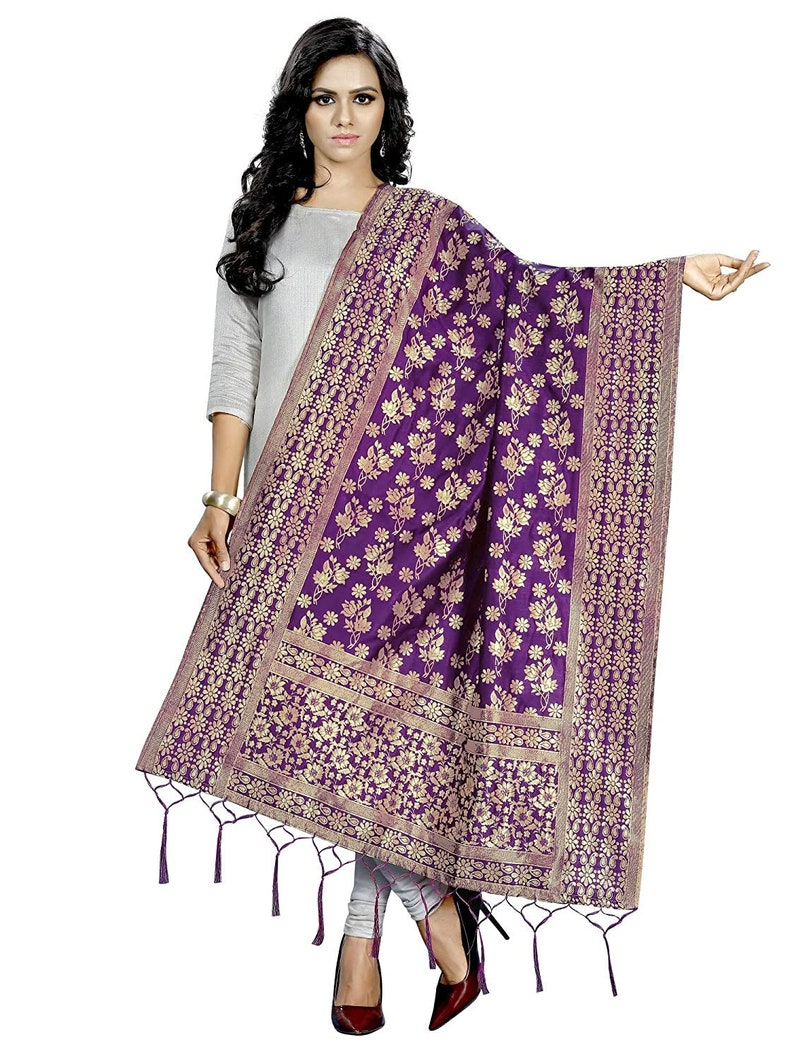 Banarasi Purple Dupatta Silk StoleShawl Designer Silk | Etsy