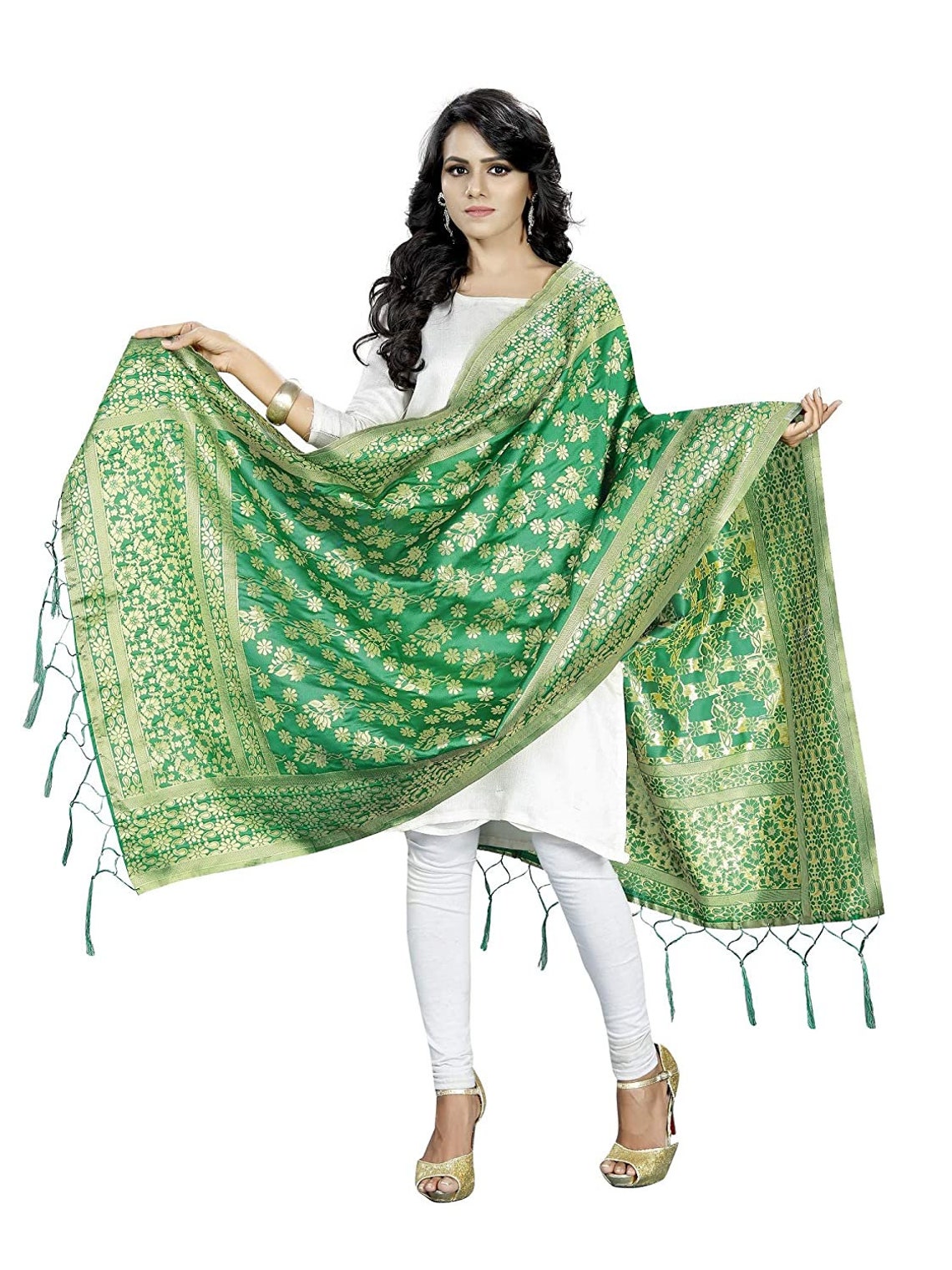 Banarasi Green Dupatta Silk StoleShawl Designer Silk | Etsy