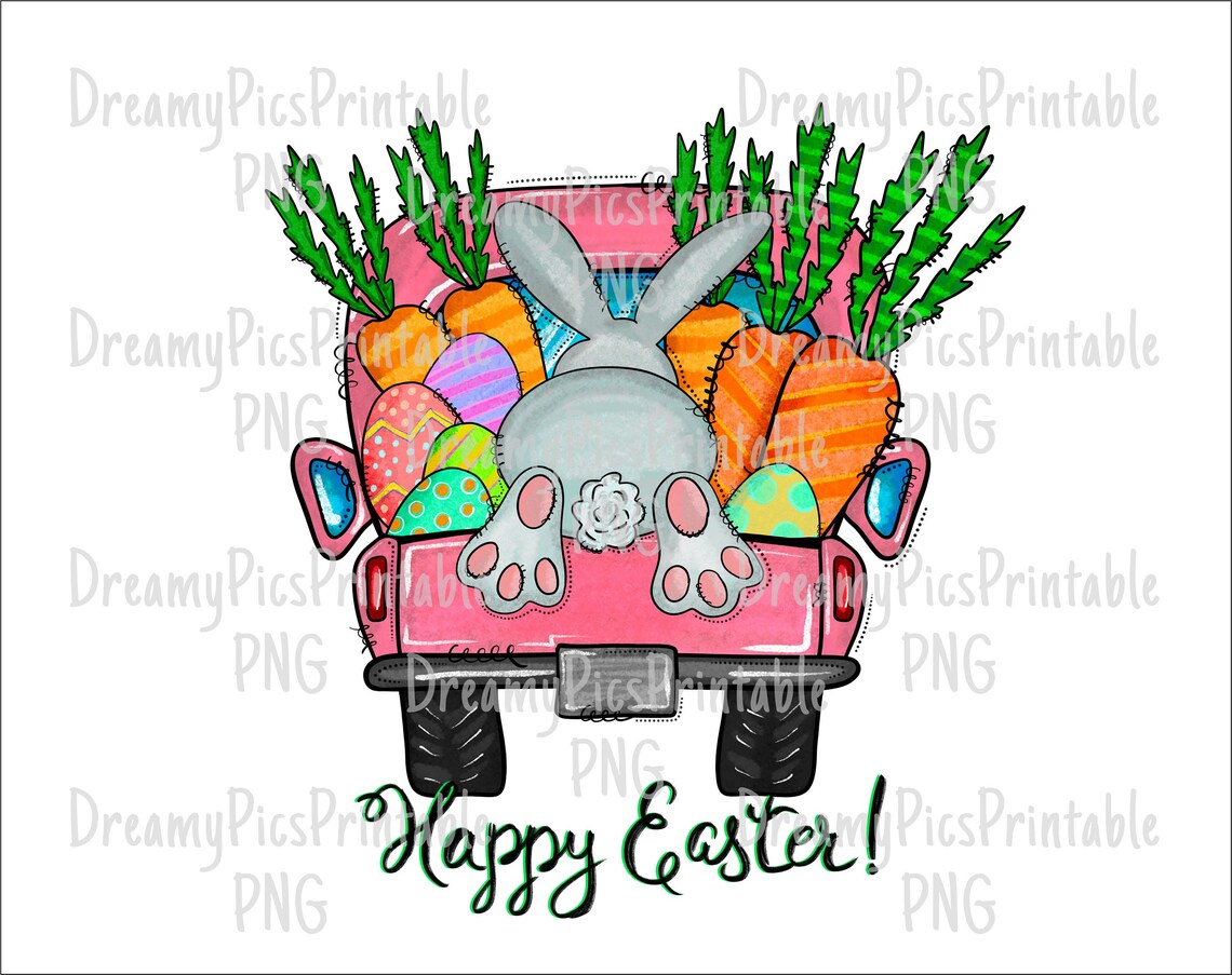 Happy easter bunny truck png file Etsy