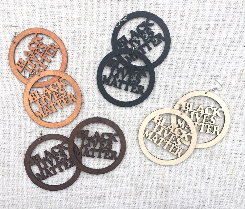 #blacklivesmatter #blm Protest Gear BLM Earring Wood Wooden Circle Black Lives Matter Earrings Wooden Cutout Earrings
