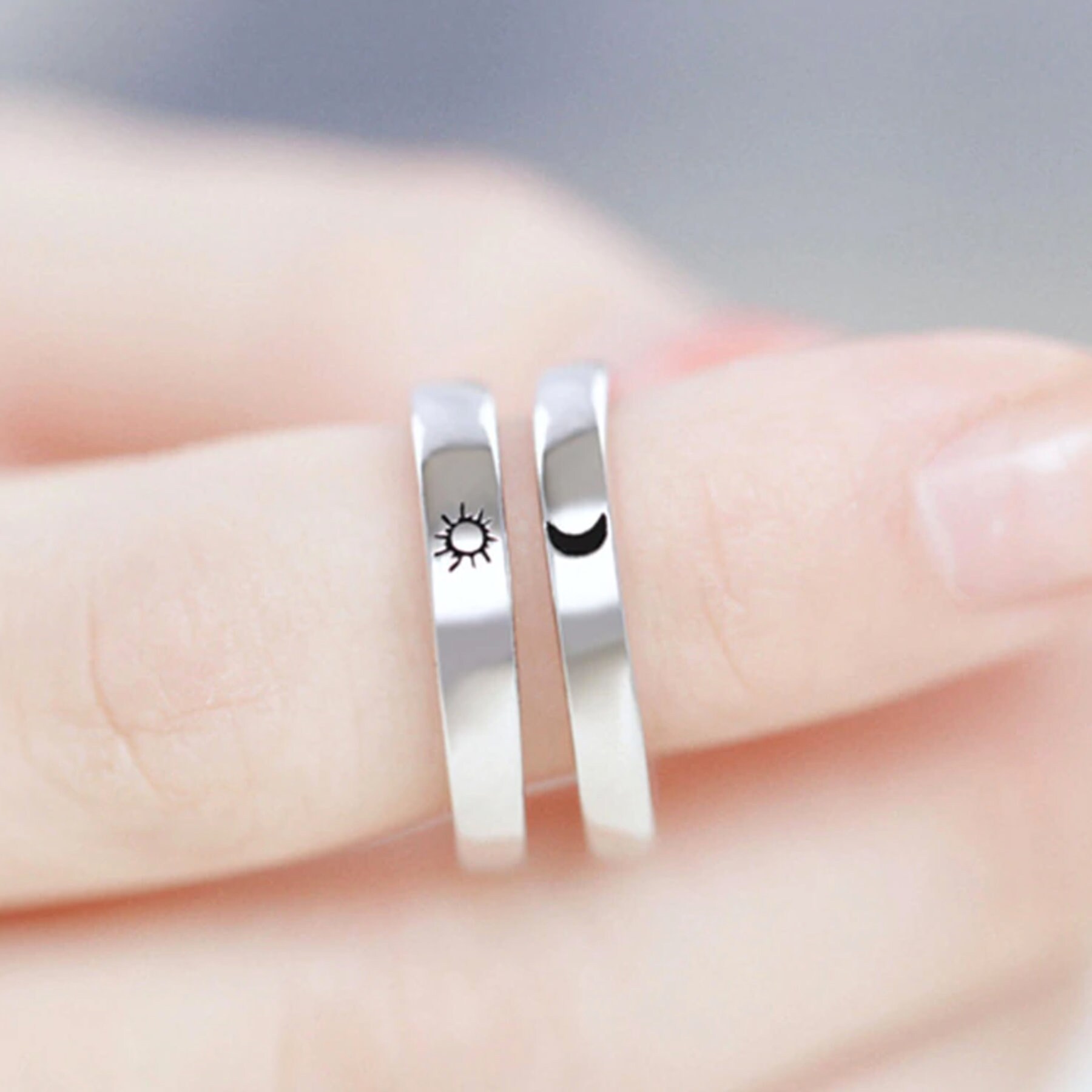 Couple Rings Sun and Moon Matching Rings for Couples Promise Etsy