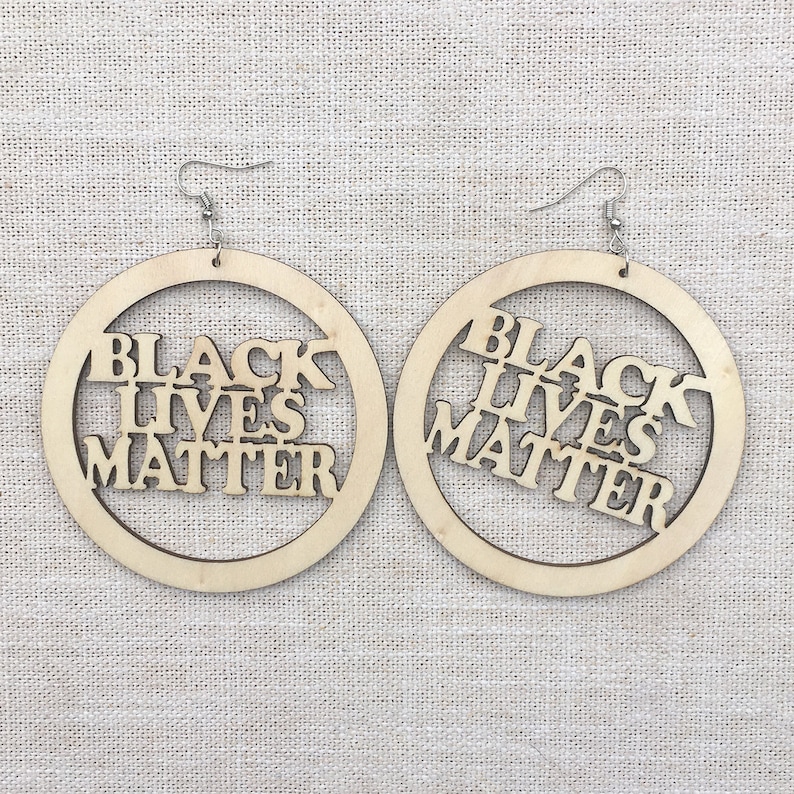#blacklivesmatter #blm Protest Gear BLM Earring Wood Wooden Circle Black Lives Matter Earrings Wooden Cutout Earrings