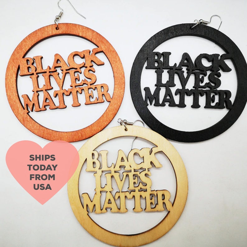 #blacklivesmatter #blm Protest Gear BLM Earring Wood Wooden Circle Black Lives Matter Earrings Wooden Cutout Earrings