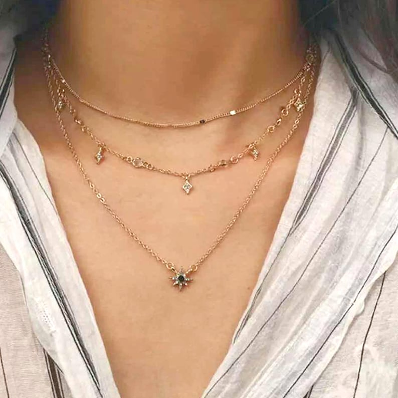 Star Necklace North Star Layered Choker for Teen Girls Gold Etsy