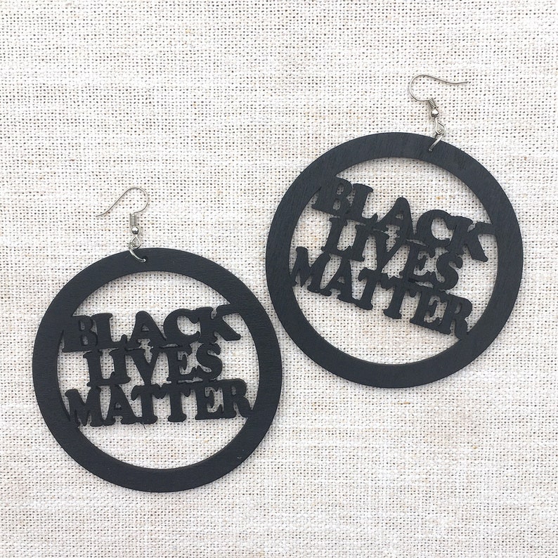 #blacklivesmatter #blm Protest Gear BLM Earring Wood Wooden Circle Black Lives Matter Earrings Wooden Cutout Earrings