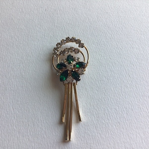 Scitarelli ヴィンテージ ブローチ/ペンダント。14k ゴールド メッキ。オーストリア クリスタル。1960 年代に米国製。