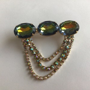 Vintage Brooch.Mid Century.Gold tone setting.Austria Watermelon Crystal and AB crystal.Excellent Vintage Condition.