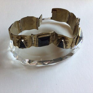 Vintage Sterling Silver Carved Mayan Face onyx Bracelet.Excellent Vintage Condition.Us Size 8”.