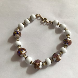 Murano Glas Vintage Armband.Weiss Farbe.Gold. Hergestellt in Venedig.