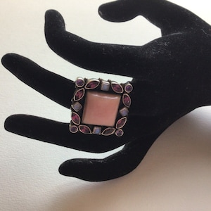 Nicky Butler Square 925 Sterling Silver Pink opal multi gemstones ring, US Size 8.New.Old stock.