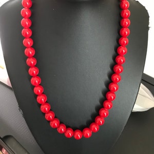Vintage Swarovski Red Glass Bead Necklace, 18&quot; Signed Swan