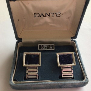 Vintage Cufflinks.Silver plated .Genuine Sodalite.Signed J.C.