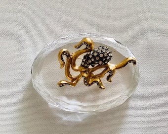 Vintage Gold Tone Octopus Brosche: Strass Kristall Akzent