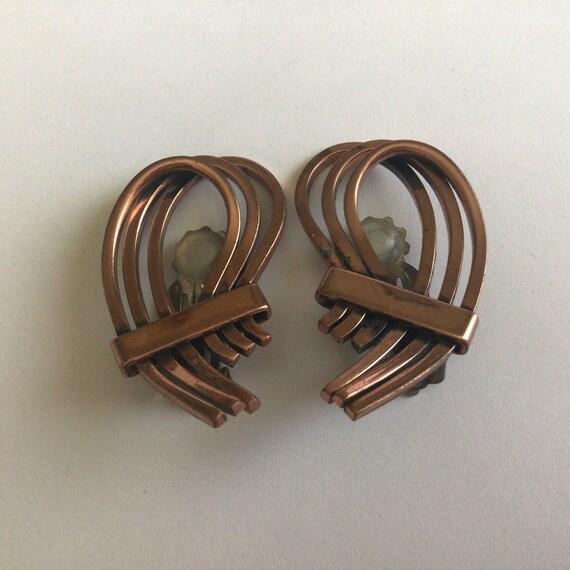 Vintage Renoir Copper Modernist Clip on Earrings.… - image 3