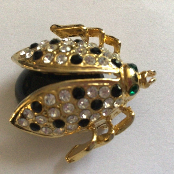 Vintage Brooch.Gold tone bug.Rhinestone Clear Swa… - image 3