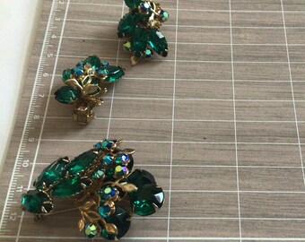 Judy Lee Vintage Jewelry Set.brooch and Clip-on Earrings.rhinestone Green  Austria Crystal and AB. - Etsy