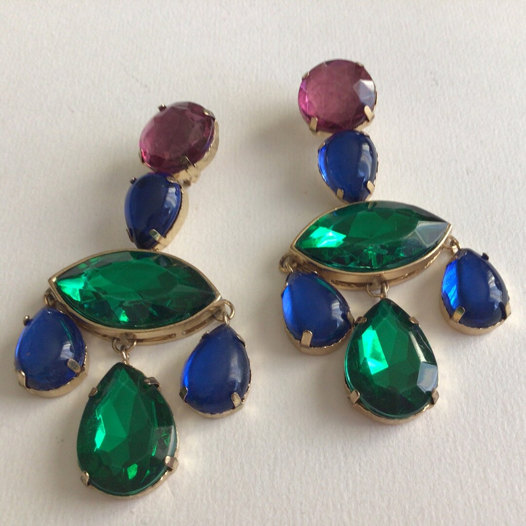 Scaasi Vintage Clips 24k Gold Plated multicolor Glass made in Etsy Scaasi Vintage Clips 24k Gold Plated multicolor Glass made in Etsy