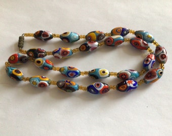 Millefiori beads from Murano,Italy made into necklace.