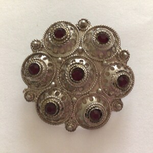 Vintage .925 Silver Brooch Pendant with Rubies - Mexican 1950s