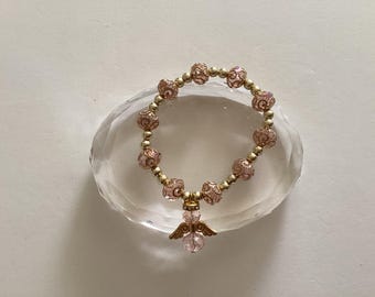 Pulsera de recuerdo para bautizo: Pulsera de ángel de cristal rosa