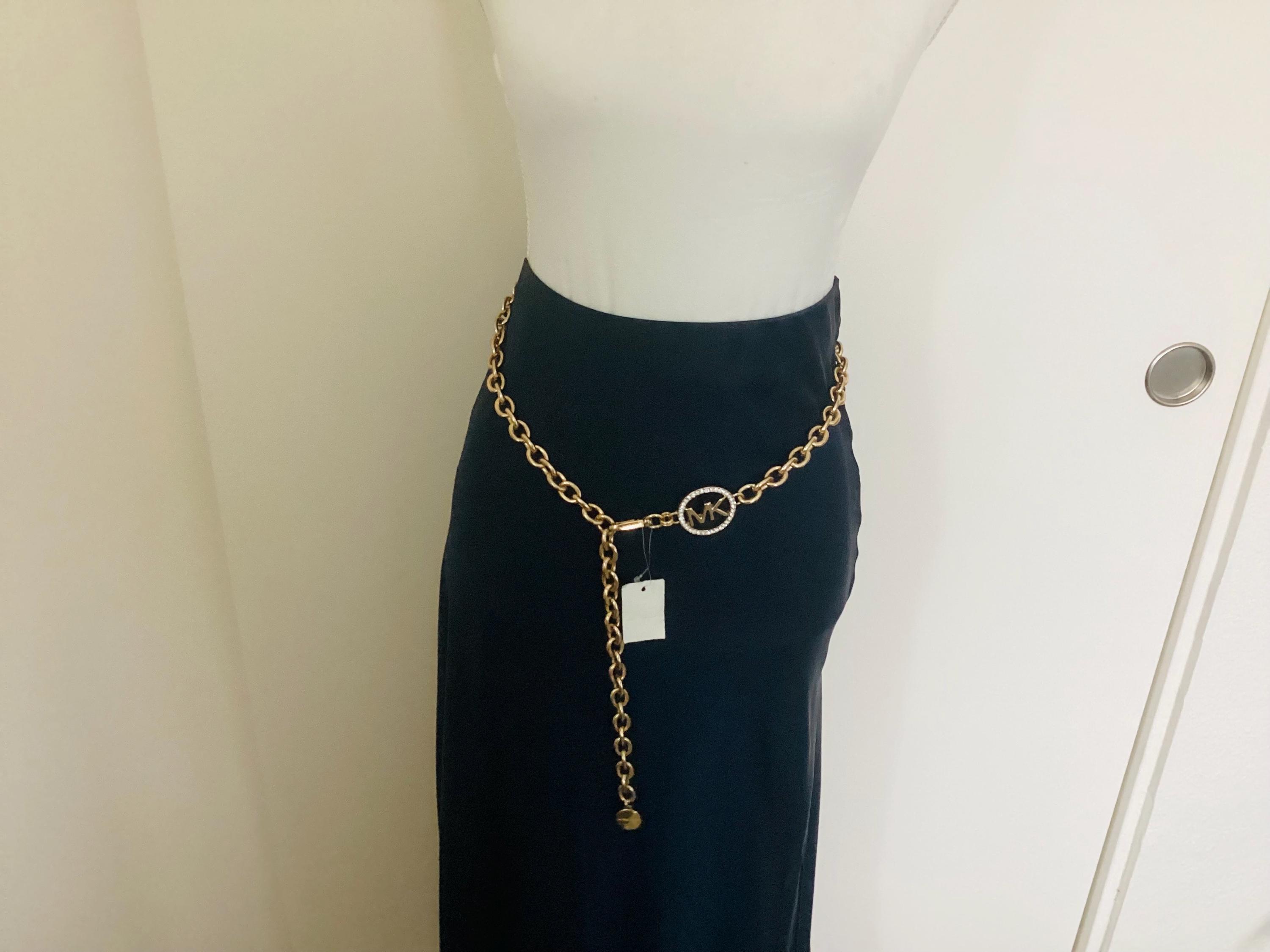Brand New Michael Kors Gold Tone Metal Chain Belt Rhinestone Logo Buckle Cinched Michael Kors Empire Logo Chain Belt | Smart Closet main image 3