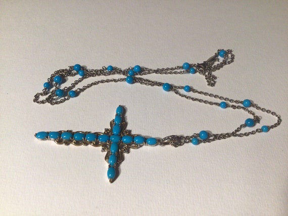 Vintage 925 silver Turquoise Cross Necklace.Leigh… - image 5