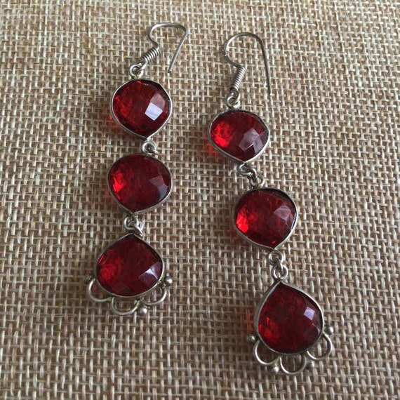 Handmade 925 Silver Red Ruby Quartz Teardrop Vint… - image 4