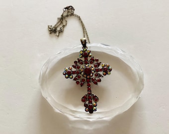 Naszyjnik Vintage Kirk's Folly Cross: Brązowe kryształy górskie i zorza polarna, 22 cale