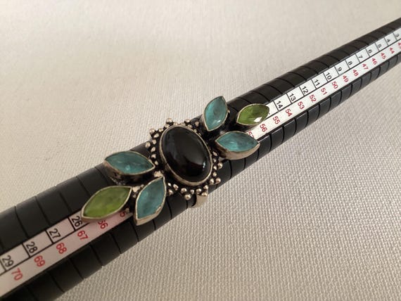 Statement Ring 925 Sterling Silver Black Onyx,Blu… - image 6