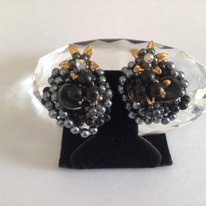 Miriam Haskell Vintage Faux Pearl Clip On Earrings: Gold Tone