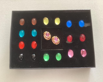 Vintage Joan Rivers Changeable Acrylic clip on  Earrings-10 Different Colors