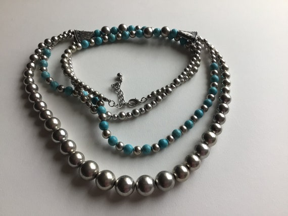 Moroccan Silver Plated and Turquoise Beads Neckla… - image 2