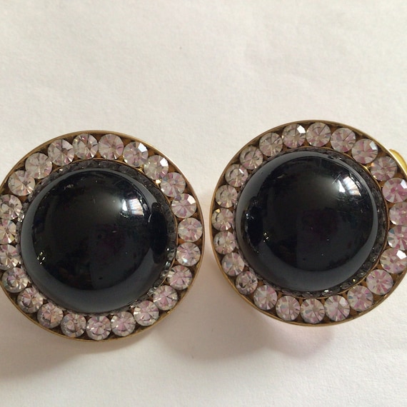 Classic-style earring’s,with faceted black glass … - image 1
