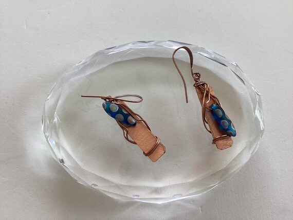 Vintage 1950s Handmade Long Solid Copper Cobalt B… - image 1