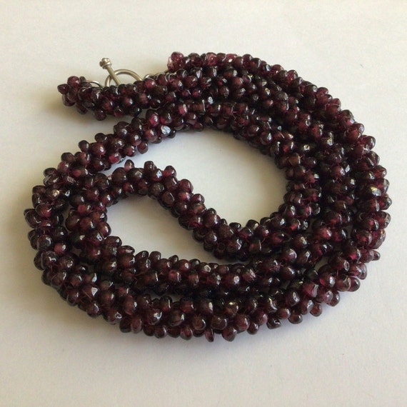 Genuine Garnet Braided necklace.925 Silver Locker… - image 1
