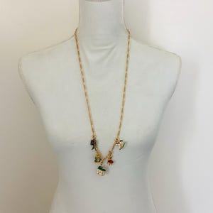 Vintage Joan Rivers Five Enamel Charm Necklace on Gold plated Chain