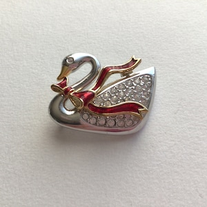 Vintage Brooch Swarovski Logo Swan.Rhodium plated Swan and Swarovski Pave.