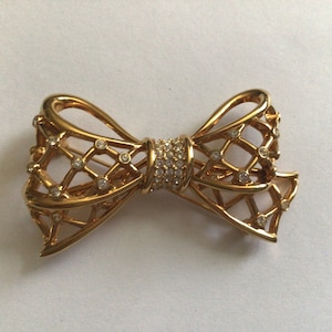 Swarovski Vintage Brooch.Logo Swan.Gold plated Rhinestone Swarovski Crystal.