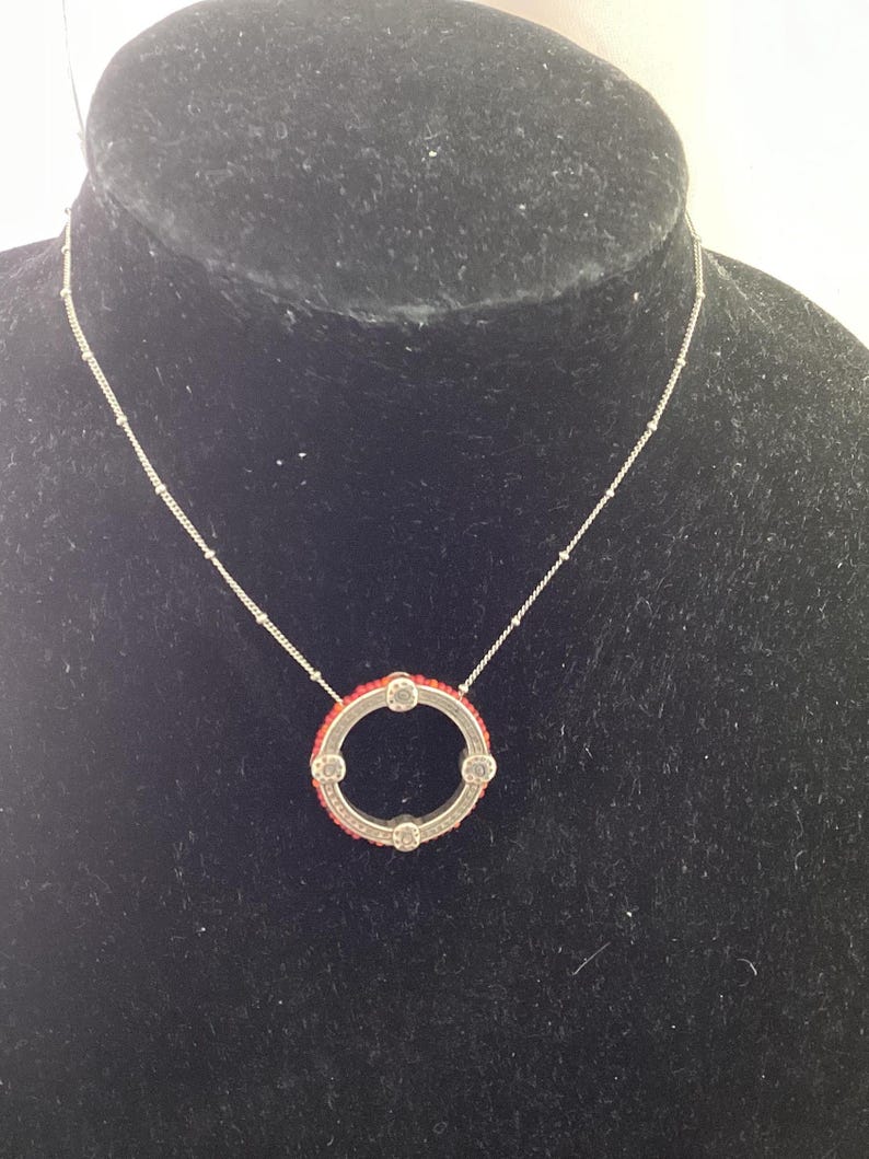 Brighton “Global Dream” Silver Plated,Red Circle Peened Bead Pendant Necklace image 2