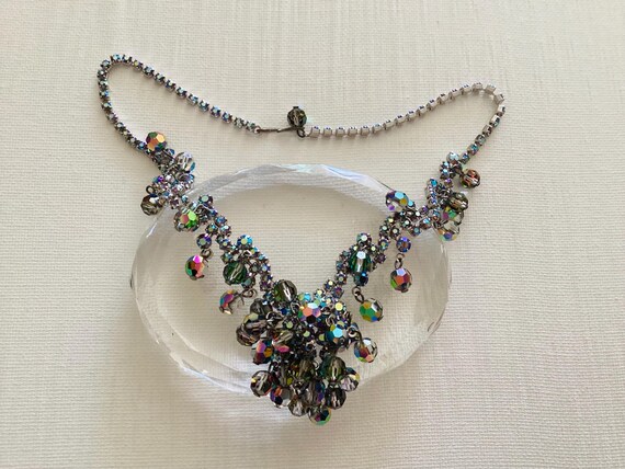 Vintage D & E Juliana necklace features dazzling aurora borealis crystal rhinestones