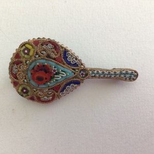 Antique Italian Mosaic Brooch: c.1900 Floral Design