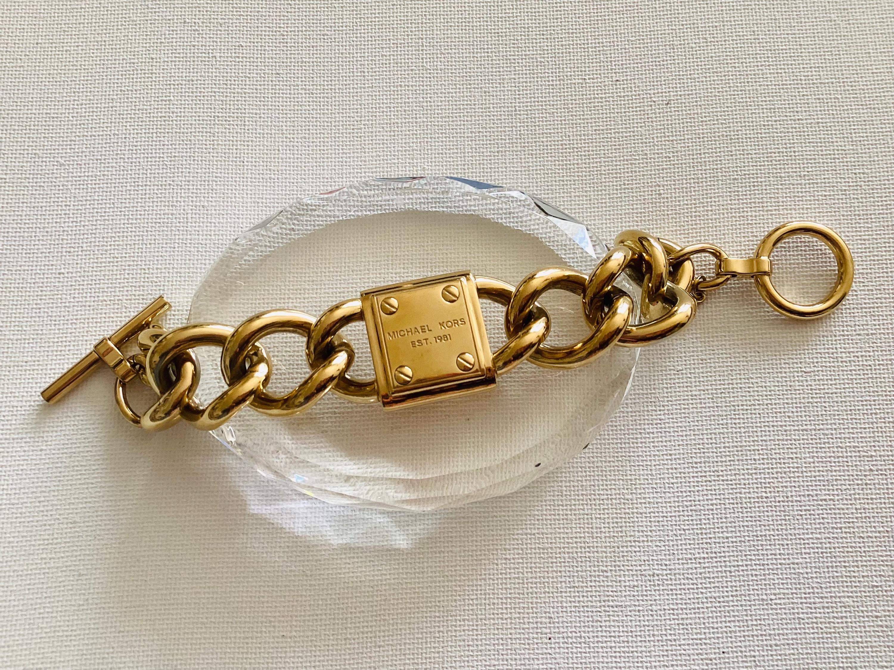 Michael Kors Gold Logo Plaque Link Toggle Bracelet - Etsy